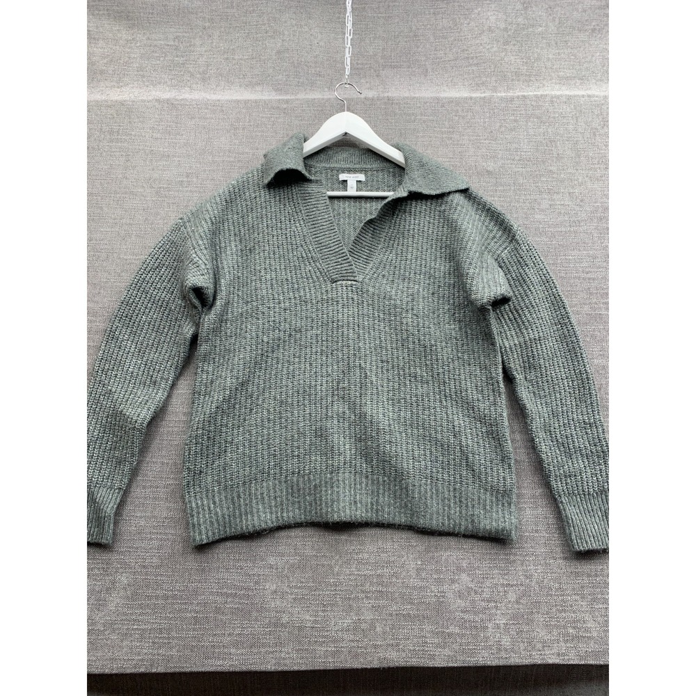 Nine West Polo Sweater Womens Medium Green Chunky Knit Long Sleeve Pullover